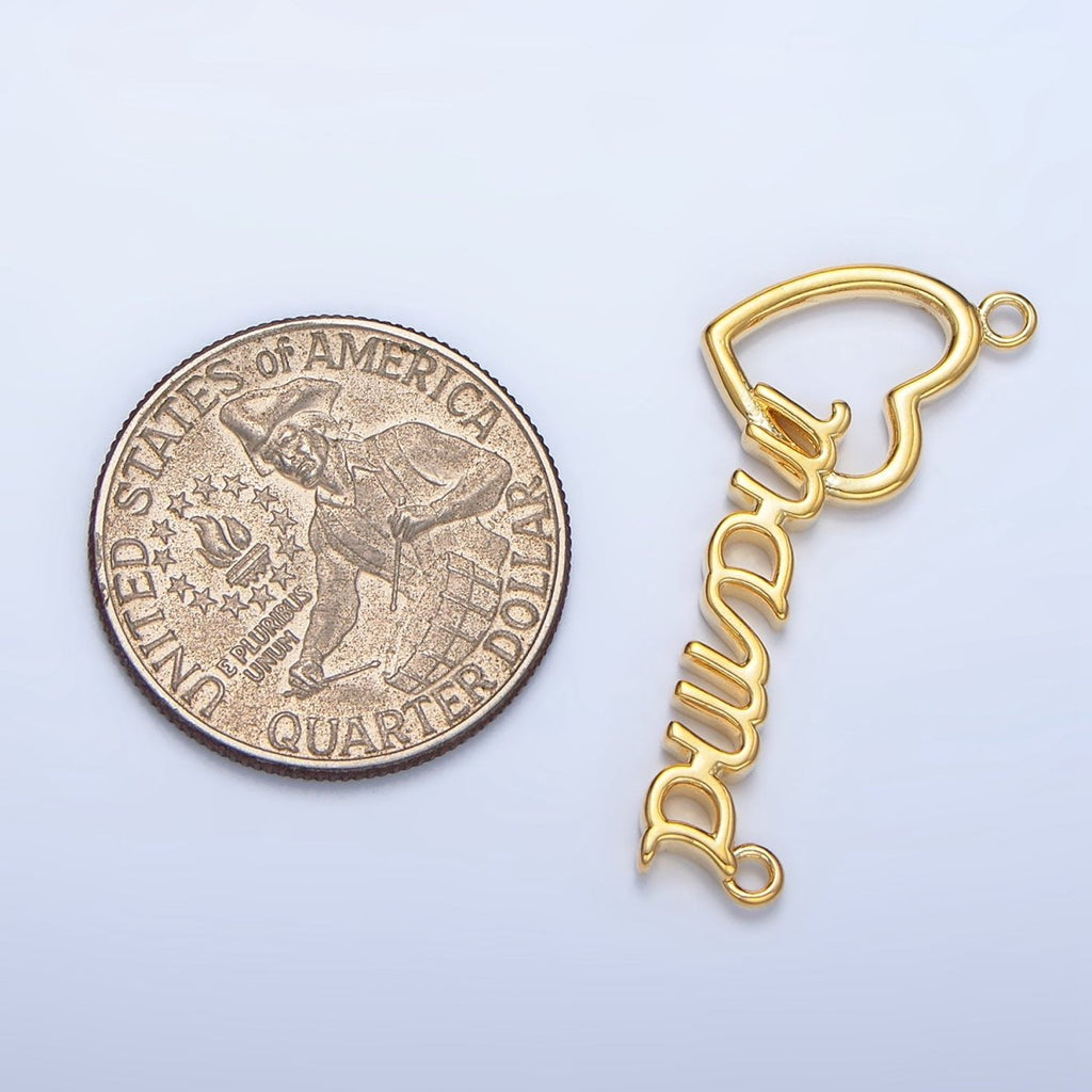 24K Gold plated "MAMA" Heart Script Minimalist Connector | F526 - DLUXCA