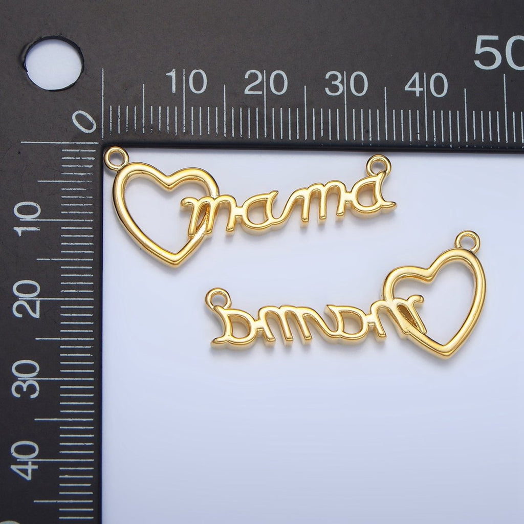 24K Gold plated "MAMA" Heart Script Minimalist Connector | F526 - DLUXCA