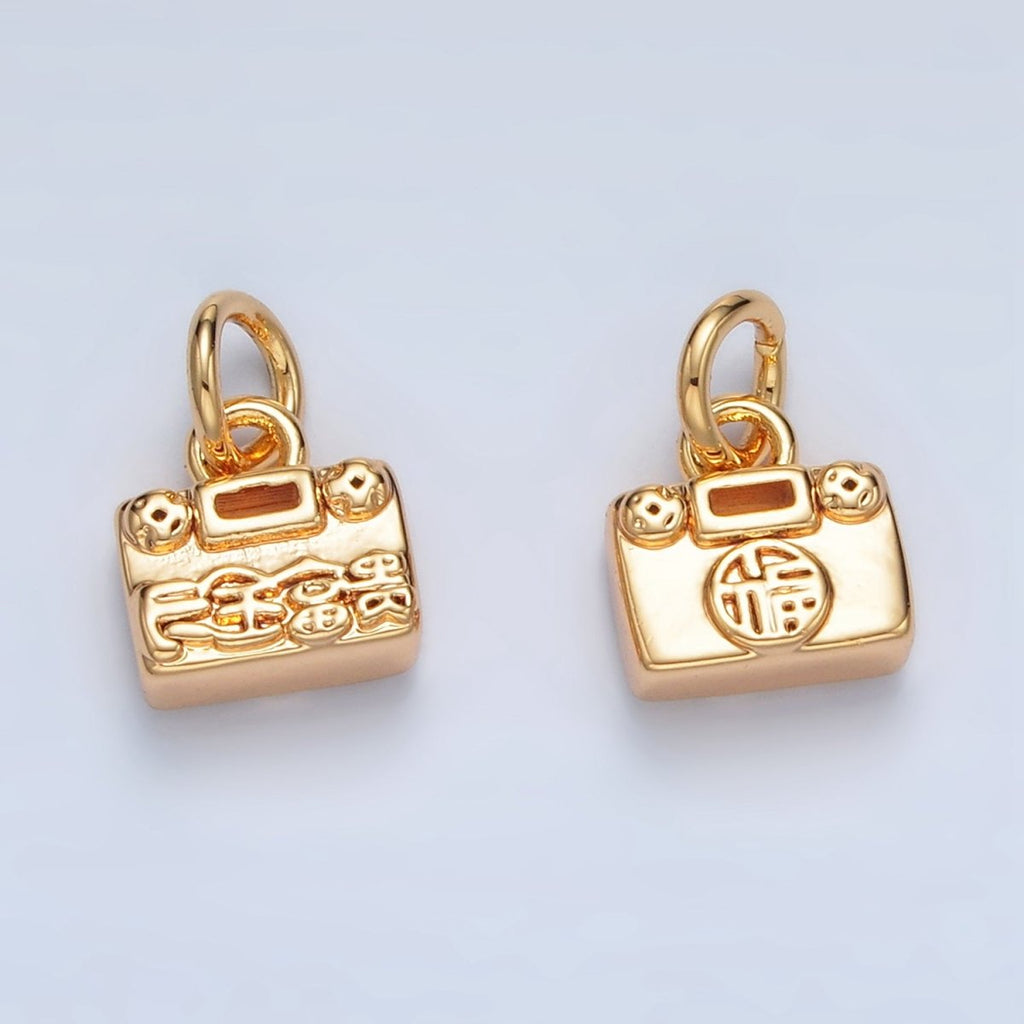 24K Gold plated Mandarin Script Lucky Mini Charm | AG936 - DLUXCA