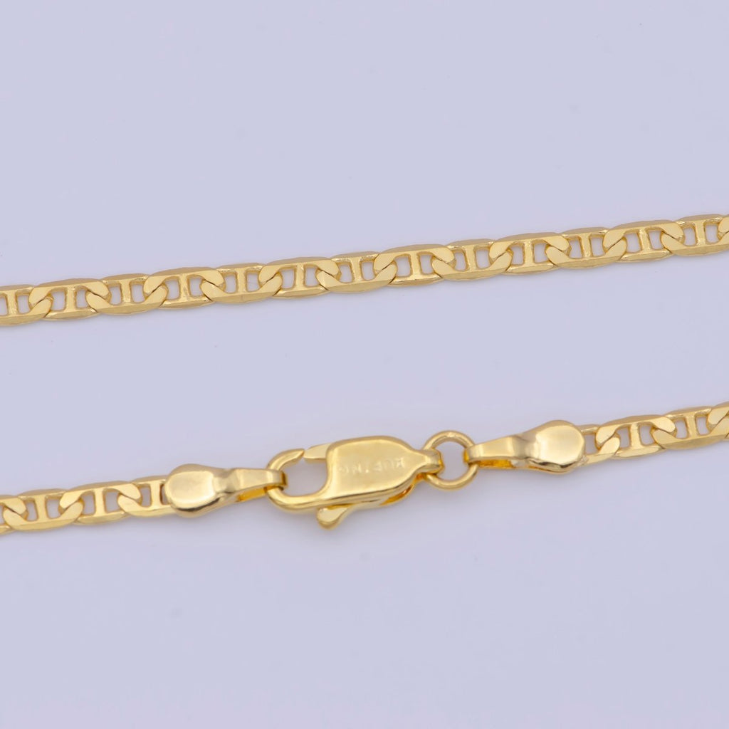 24k Gold plated Mariner Anchor Link Chain Necklace 2.3mm Yellow Mariner Link Chain Layering Necklace | WA-1125 Clearance Pricing - DLUXCA