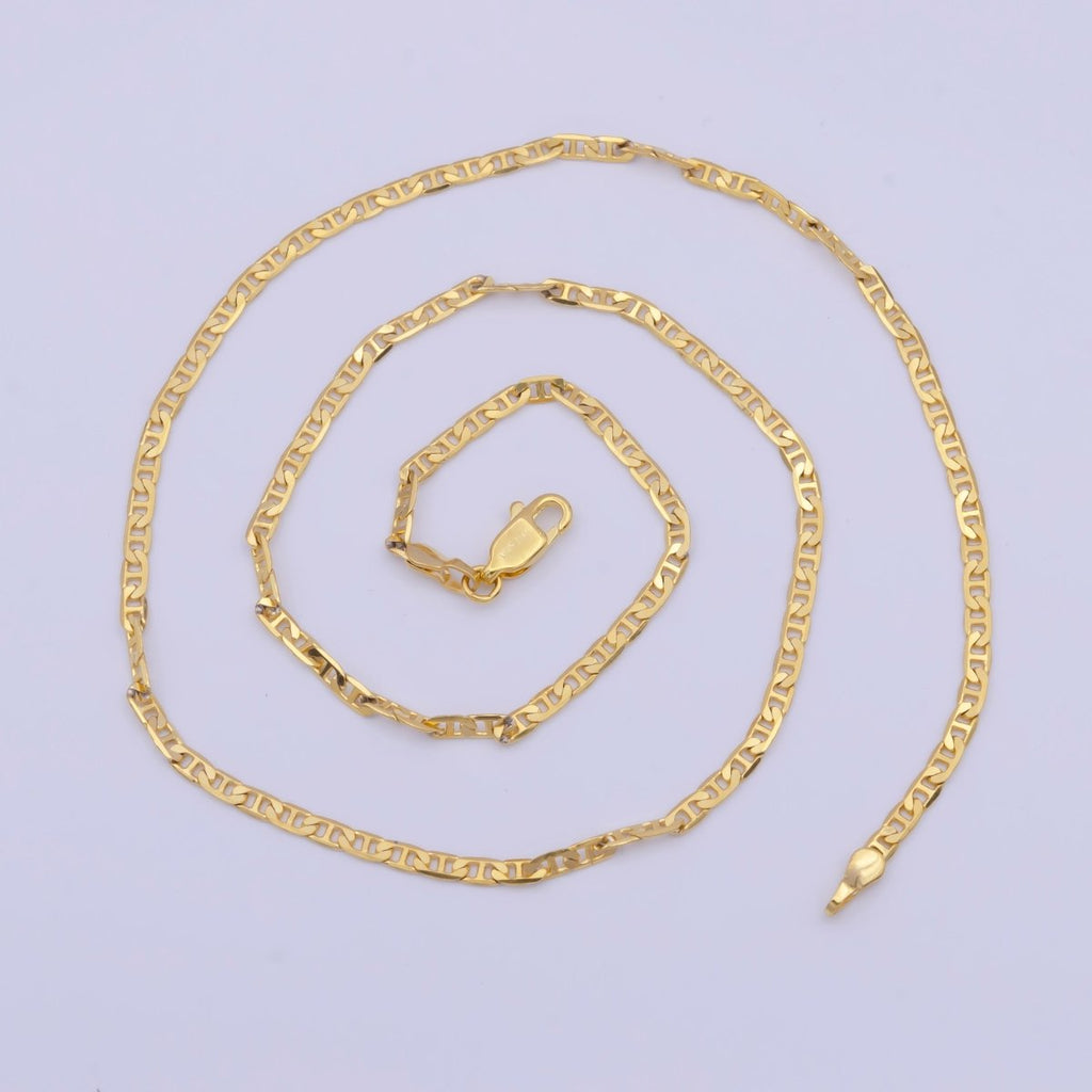 24k Gold plated Mariner Anchor Link Chain Necklace 2.3mm Yellow Mariner Link Chain Layering Necklace | WA-1125 Clearance Pricing - DLUXCA