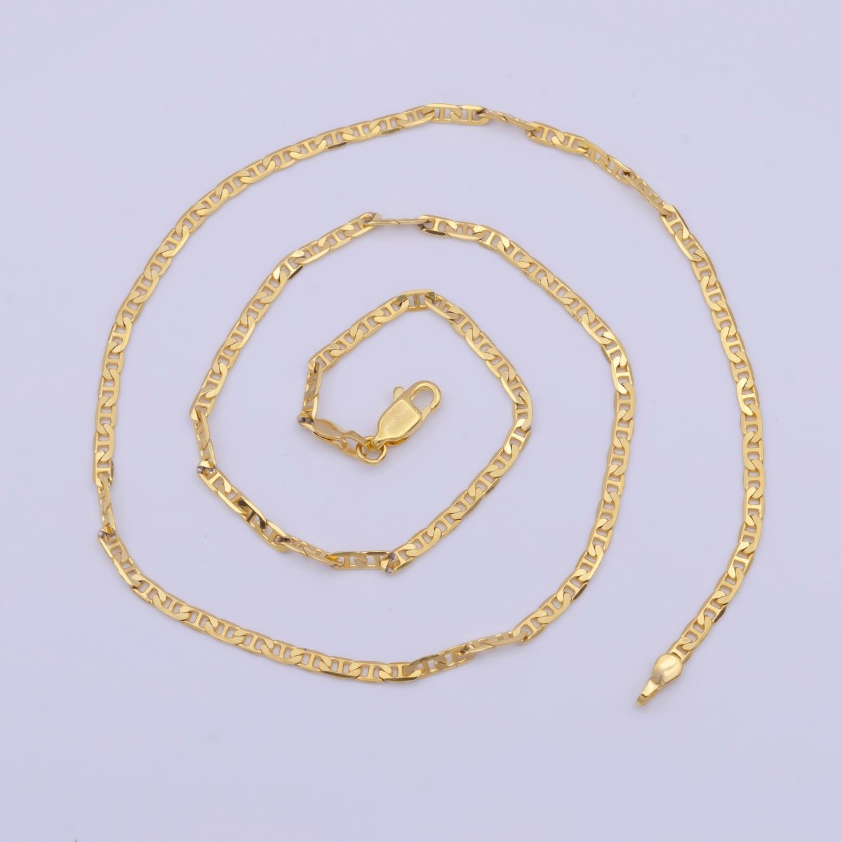24k Gold plated Mariner Anchor Link Chain Necklace 2.3mm Yellow Mariner Link Chain Layering Necklace | WA-1125 Clearance Pricing - DLUXCA