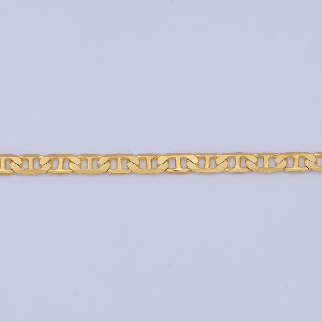24k Gold plated Mariner Anchor Link Chain Necklace 2.3mm Yellow Mariner Link Chain Layering Necklace | WA-1125 Clearance Pricing - DLUXCA