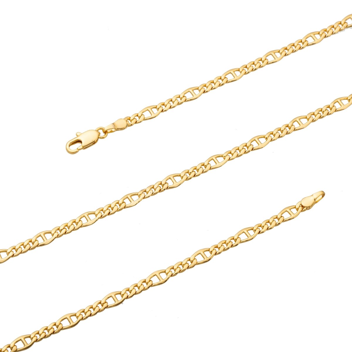 24K Gold plated Mariner Chain Necklace, 23.5Inch Mariner Finished Chain Necklace For Jewelry Making, 4mm Width Mariner Necklace w/ Lobster Clasps | CN-157 Clearance Pricing - DLUXCA