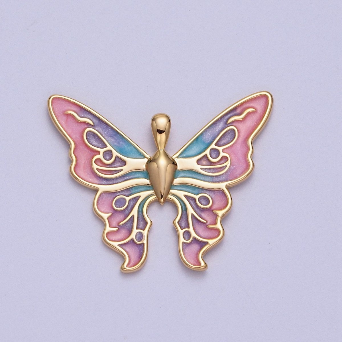 24K Gold plated Mariposa Butterfly Multicolor Gradient Pink Blue Purple Enamel Pendant H-200 - DLUXCA