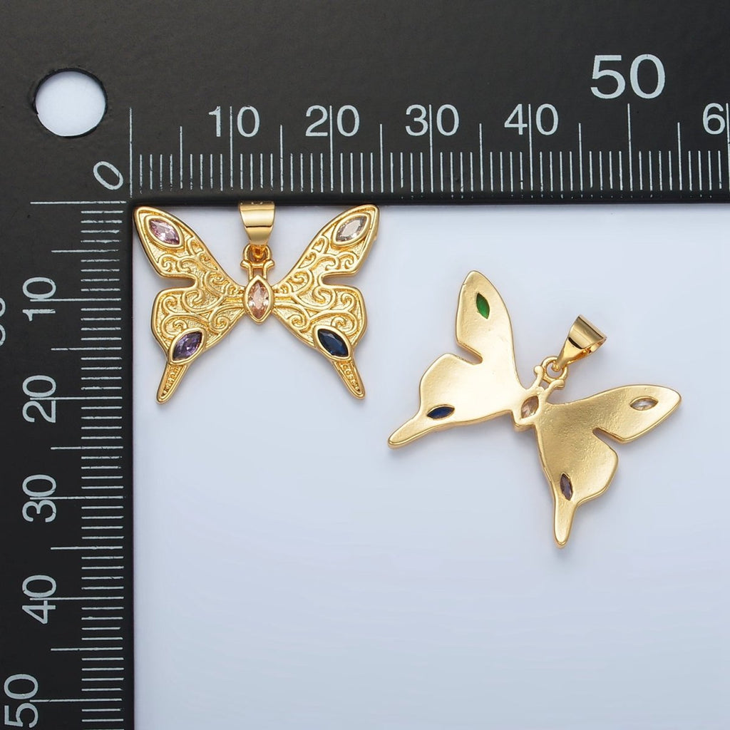 24K Gold plated Marquise CZ Artisan Butterfly Mariposa Insect Pendant | I285 - DLUXCA