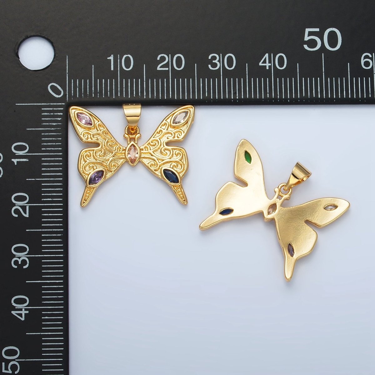 24K Gold plated Marquise CZ Artisan Butterfly Mariposa Insect Pendant | I285 - DLUXCA