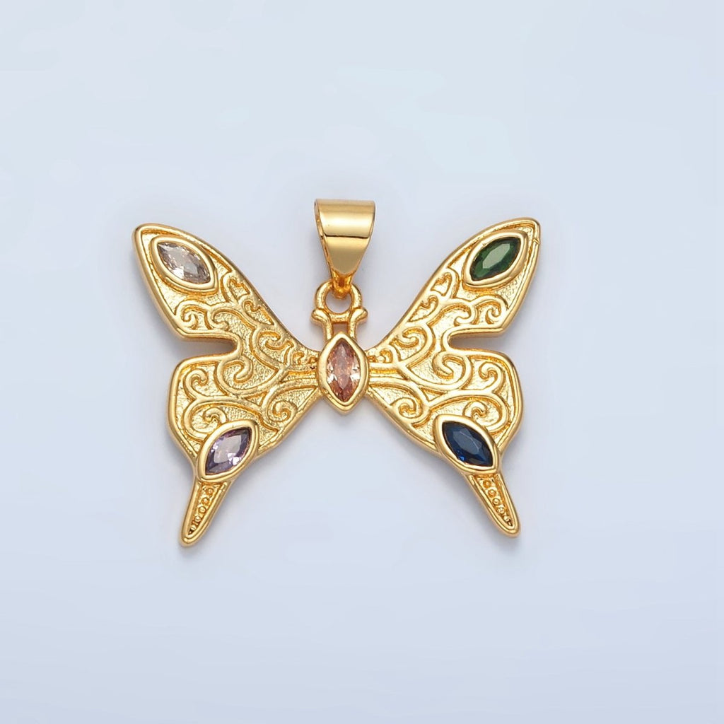 24K Gold plated Marquise CZ Artisan Butterfly Mariposa Insect Pendant | I285 - DLUXCA