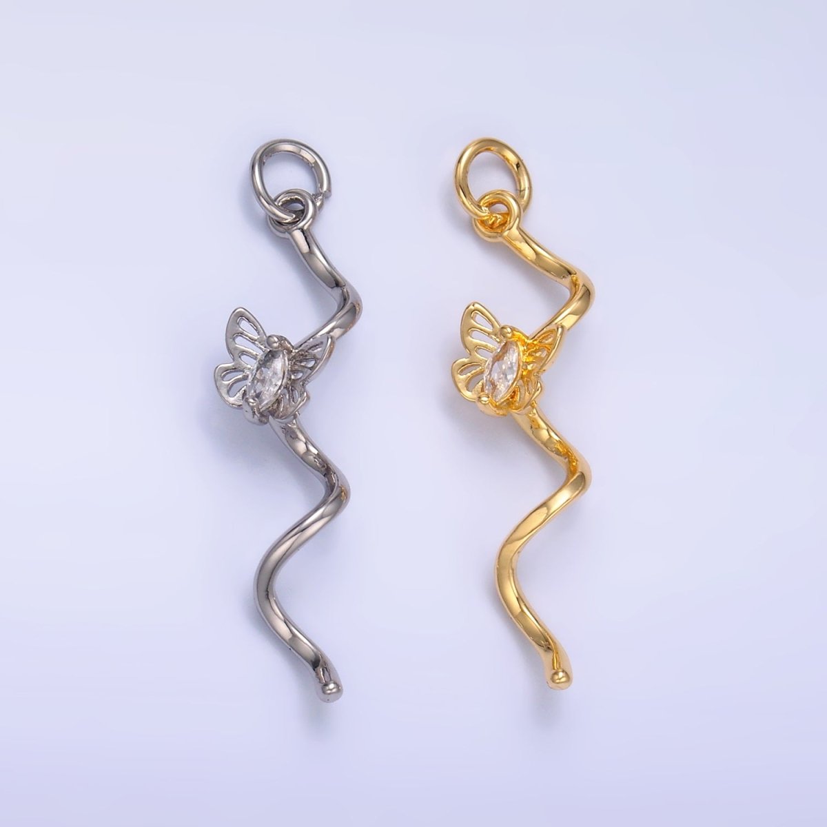 24K Gold plated Marquise CZ Butterfly Curl Charm in Gold & Silver | W448 - DLUXCA