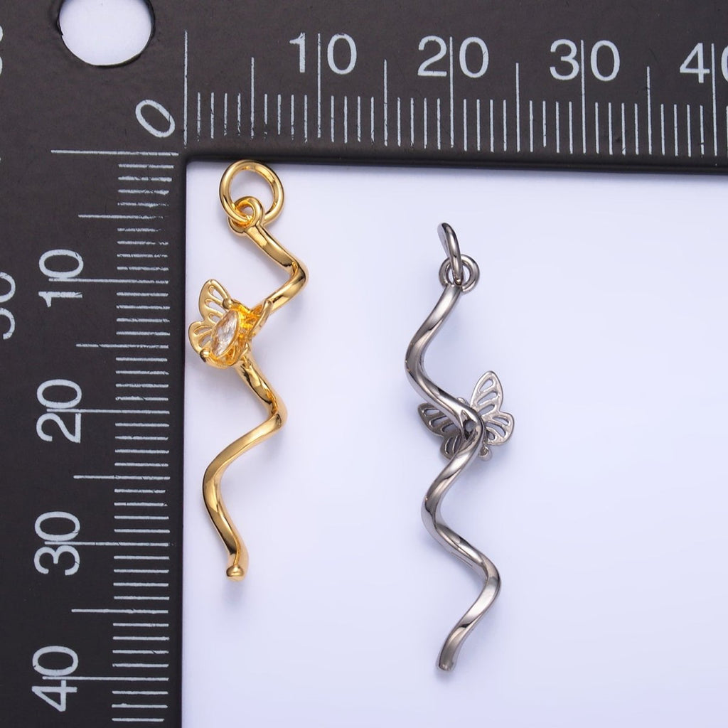 24K Gold plated Marquise CZ Butterfly Curl Charm in Gold & Silver | W448 - DLUXCA
