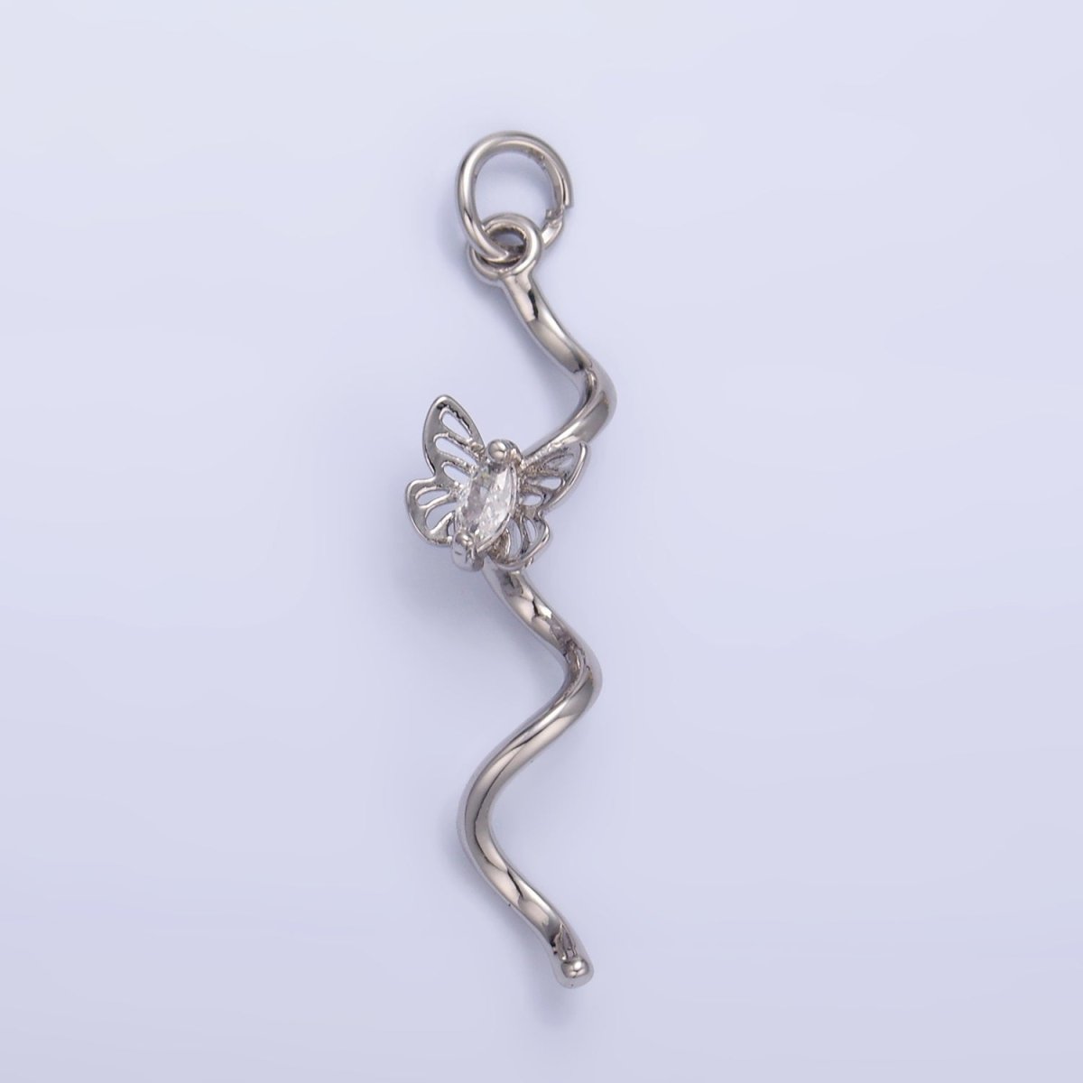 24K Gold plated Marquise CZ Butterfly Curl Charm in Gold & Silver | W448 - DLUXCA