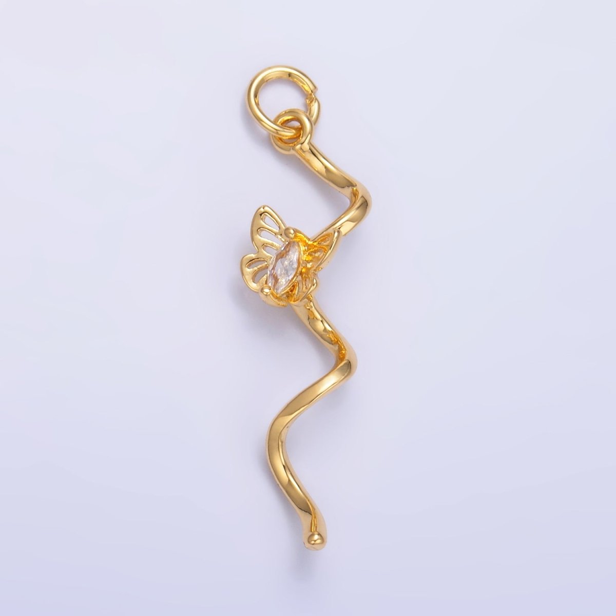 24K Gold plated Marquise CZ Butterfly Curl Charm in Gold & Silver | W448 - DLUXCA