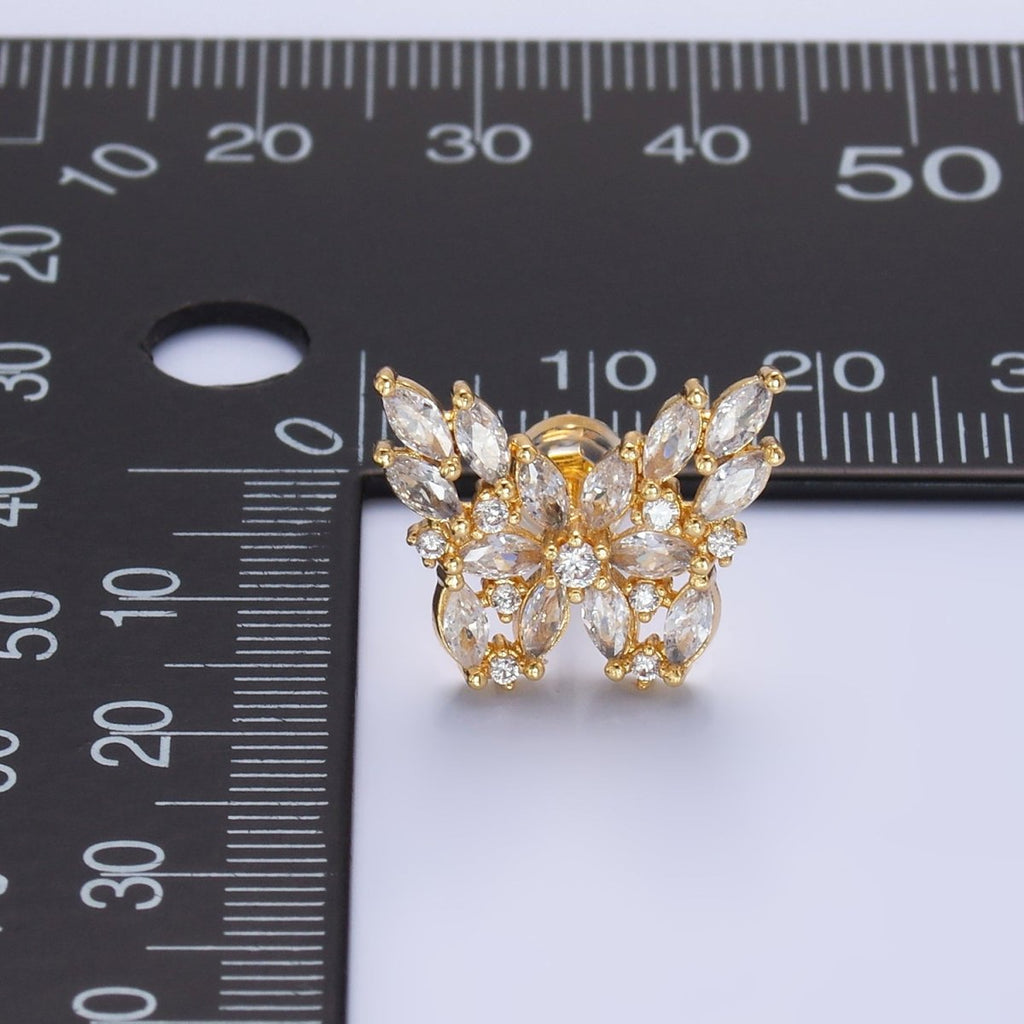 24K Gold plated Marquise CZ Butterfly Insect Earring | AB984 - DLUXCA