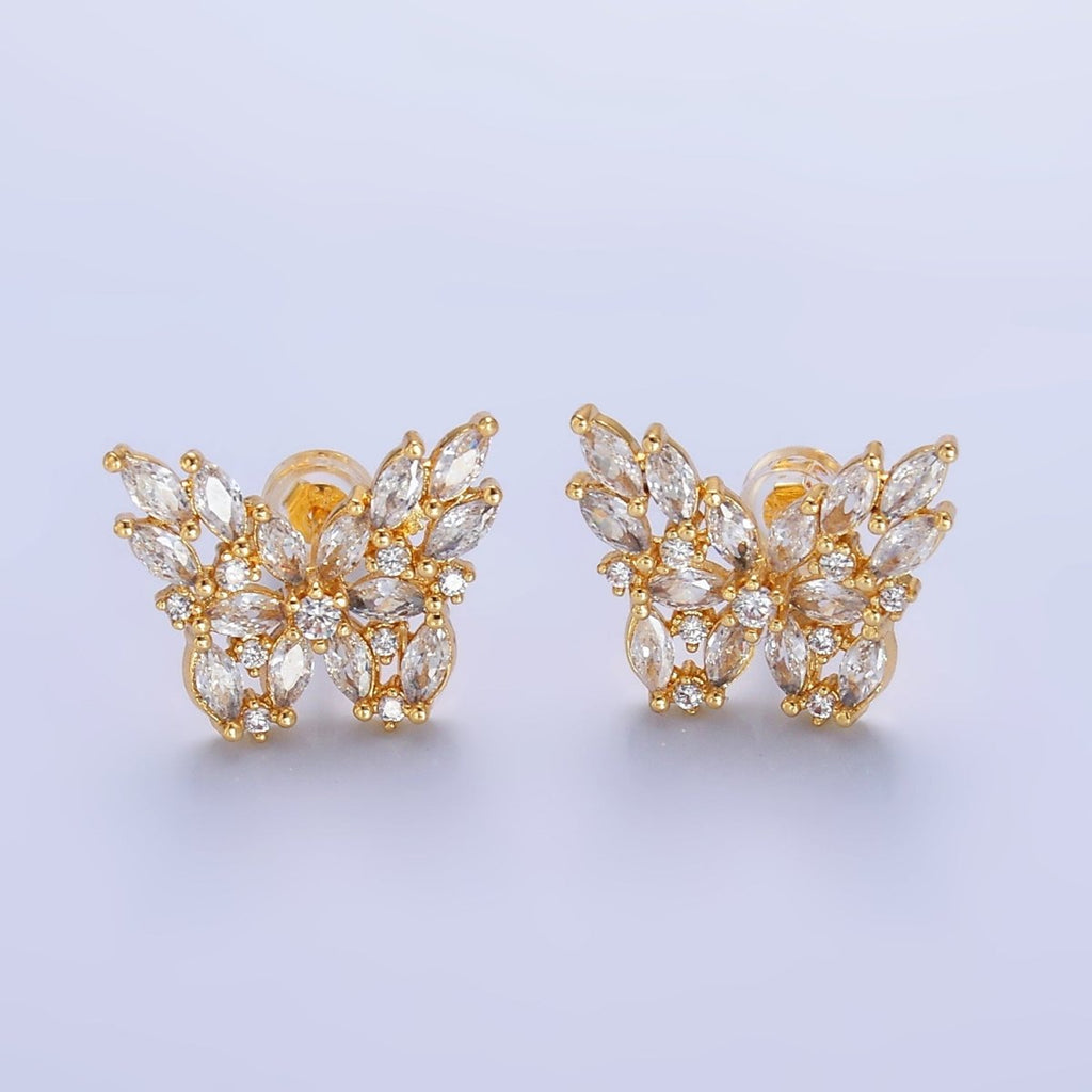 24K Gold plated Marquise CZ Butterfly Insect Earring | AB984 - DLUXCA