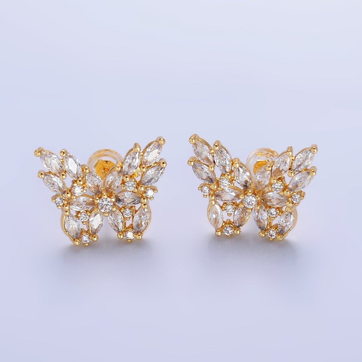 24K Gold plated Marquise CZ Butterfly Insect Earring | AB984 - DLUXCA