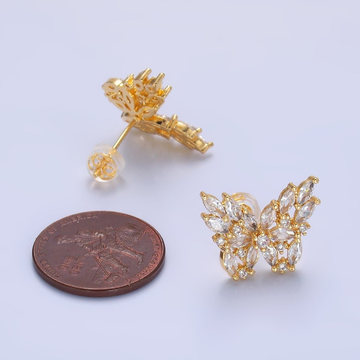 24K Gold plated Marquise CZ Butterfly Insect Earring | AB984 - DLUXCA