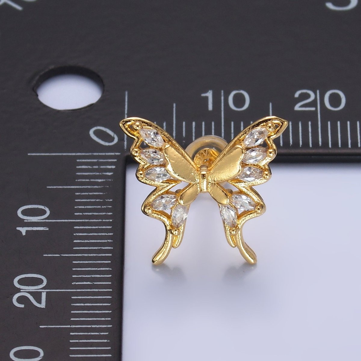 24K Gold plated Marquise CZ Butterfly Stud Earrings | AB985 - DLUXCA