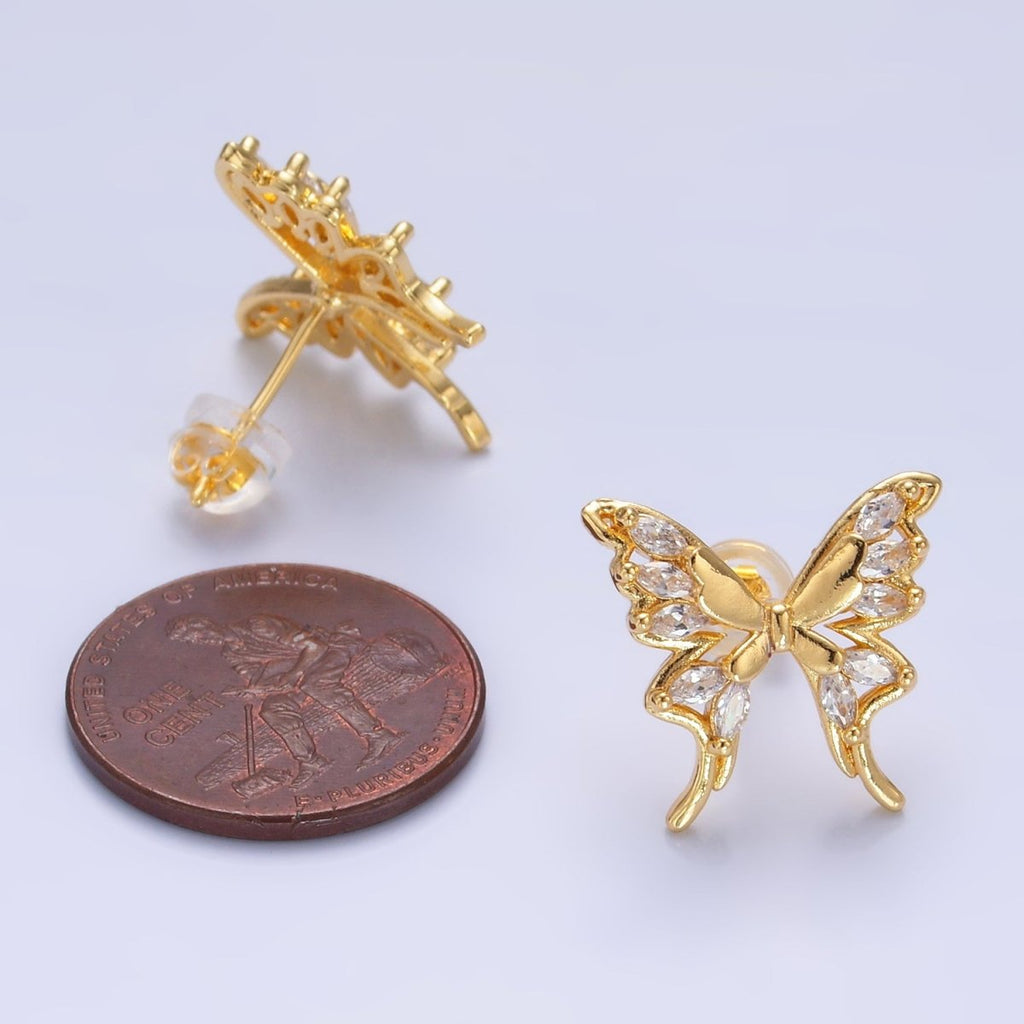 24K Gold plated Marquise CZ Butterfly Stud Earrings | AB985 - DLUXCA