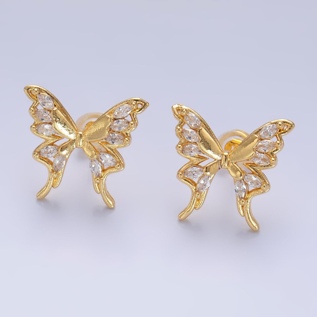 24K Gold plated Marquise CZ Butterfly Stud Earrings | AB985 - DLUXCA