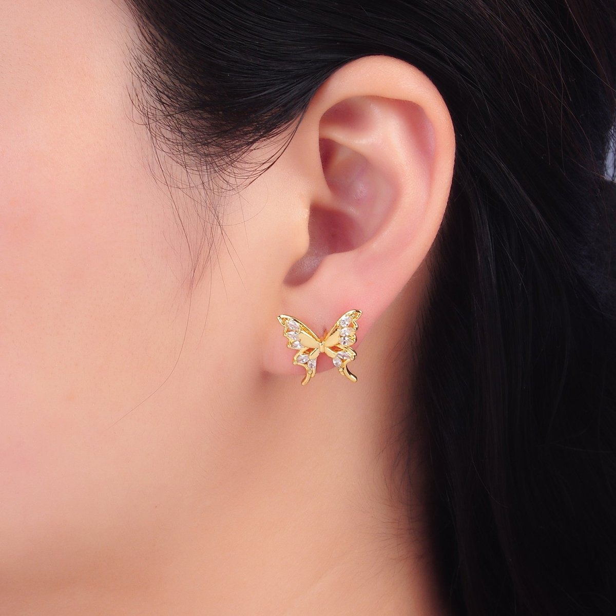 24K Gold plated Marquise CZ Butterfly Stud Earrings | AB985 - DLUXCA