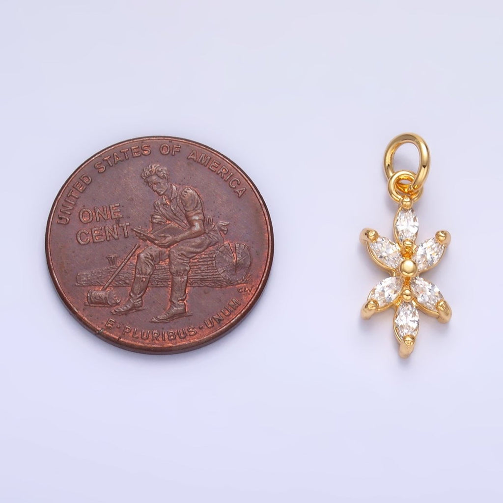 24K Gold plated Marquise CZ Flower Mini Charm in Gold & Silver | W809 