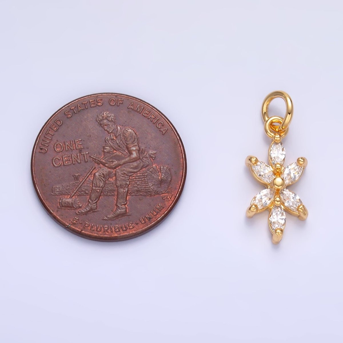 24K Gold plated Marquise CZ Flower Mini Charm in Gold & Silver | W809 