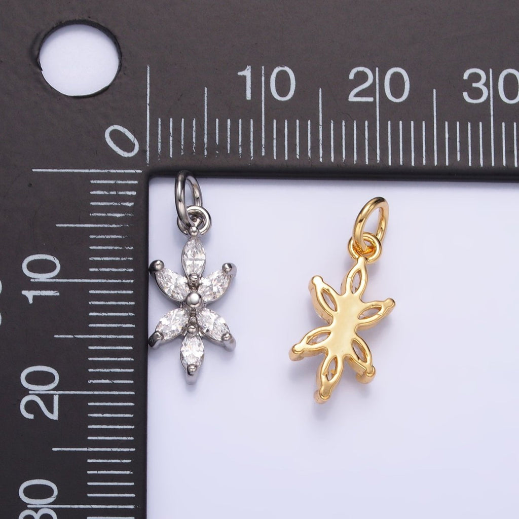 24K Gold plated Marquise CZ Flower Mini Charm in Gold & Silver | W809 