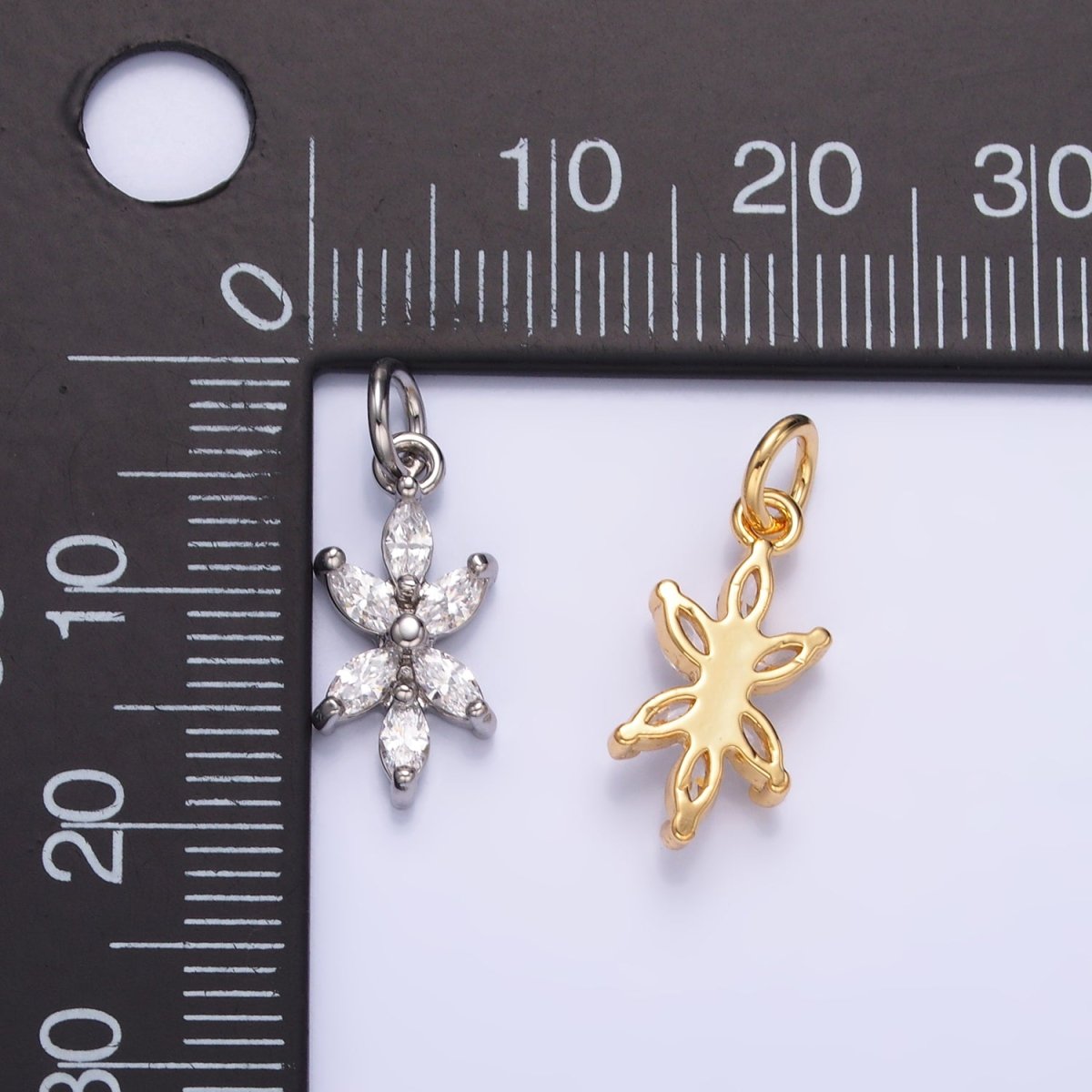 24K Gold plated Marquise CZ Flower Mini Charm in Gold & Silver | W809 
