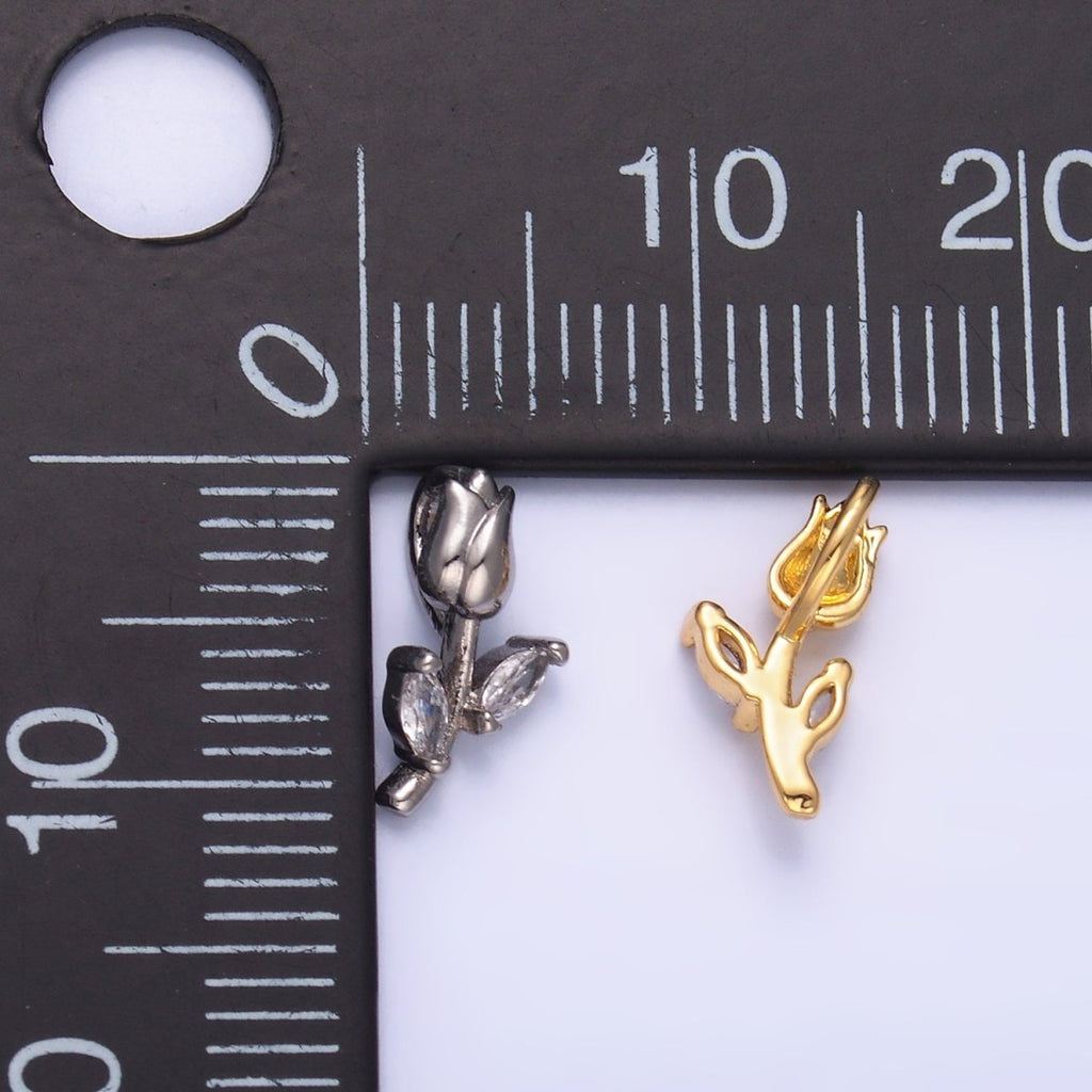 24K Gold plated Marquise CZ Rose Flower Mini Charm in Gold & Silver | AA1447 