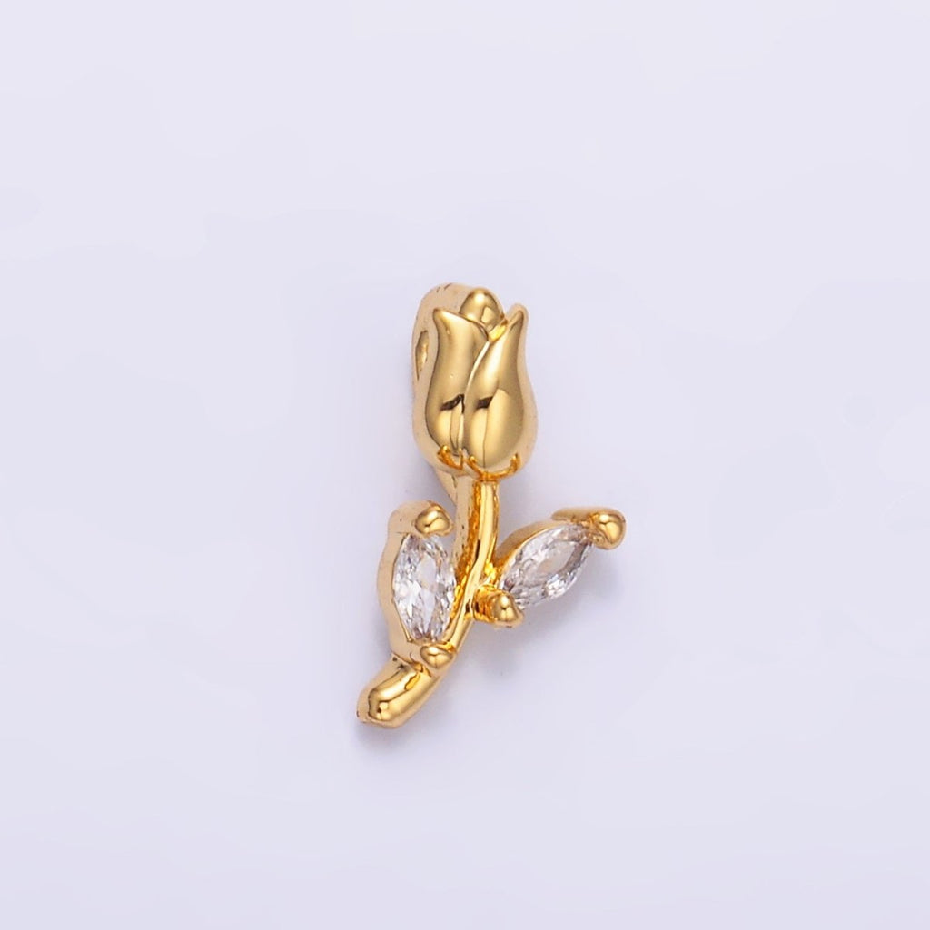 24K Gold plated Marquise CZ Rose Flower Mini Charm in Gold & Silver | AA1447 