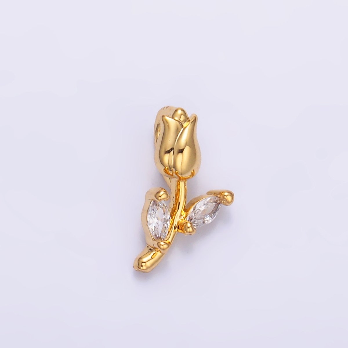 24K Gold plated Marquise CZ Rose Flower Mini Charm in Gold & Silver | AA1447 