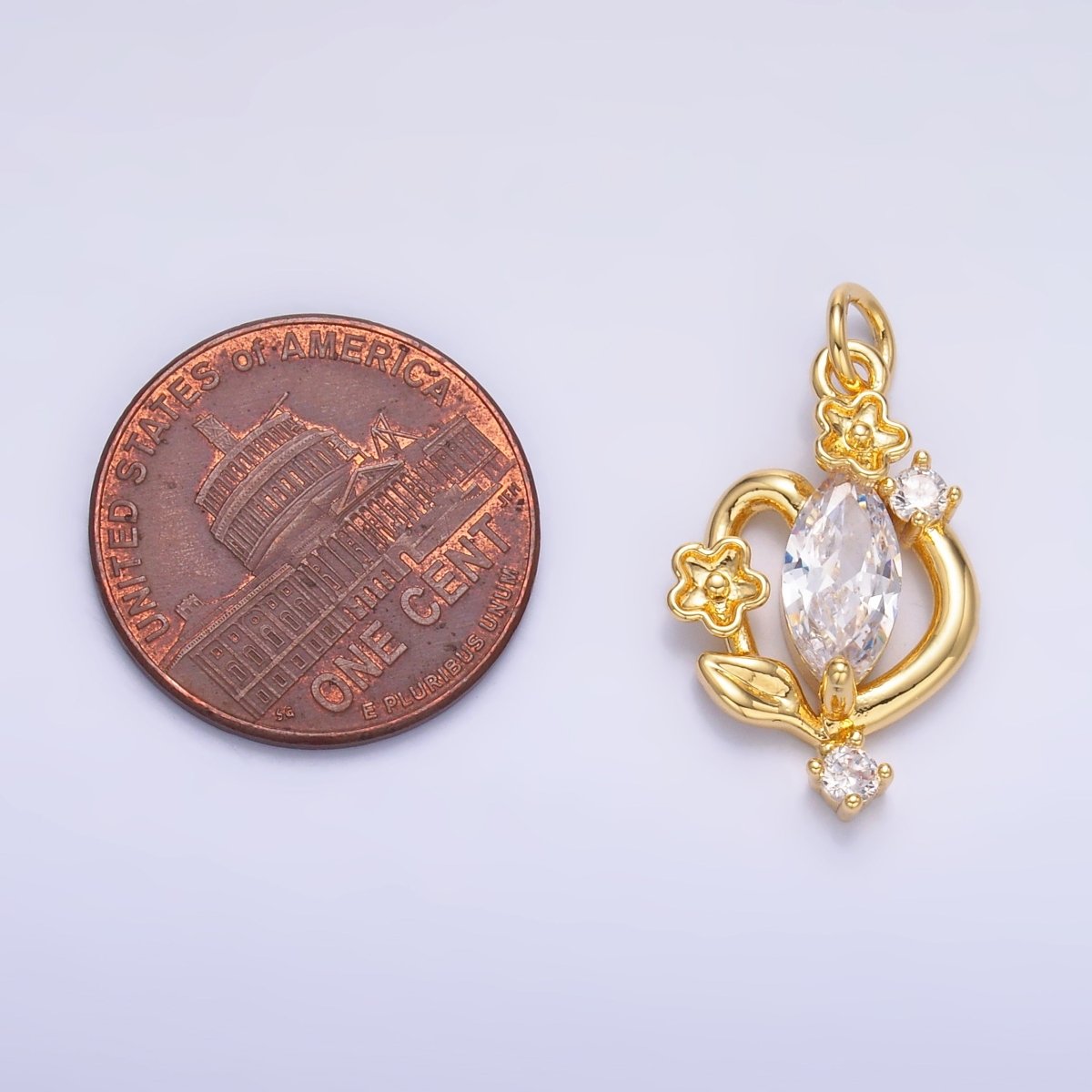 24K Gold plated Marquise CZ Vine Flower Charm in Gold & Silver | C031 