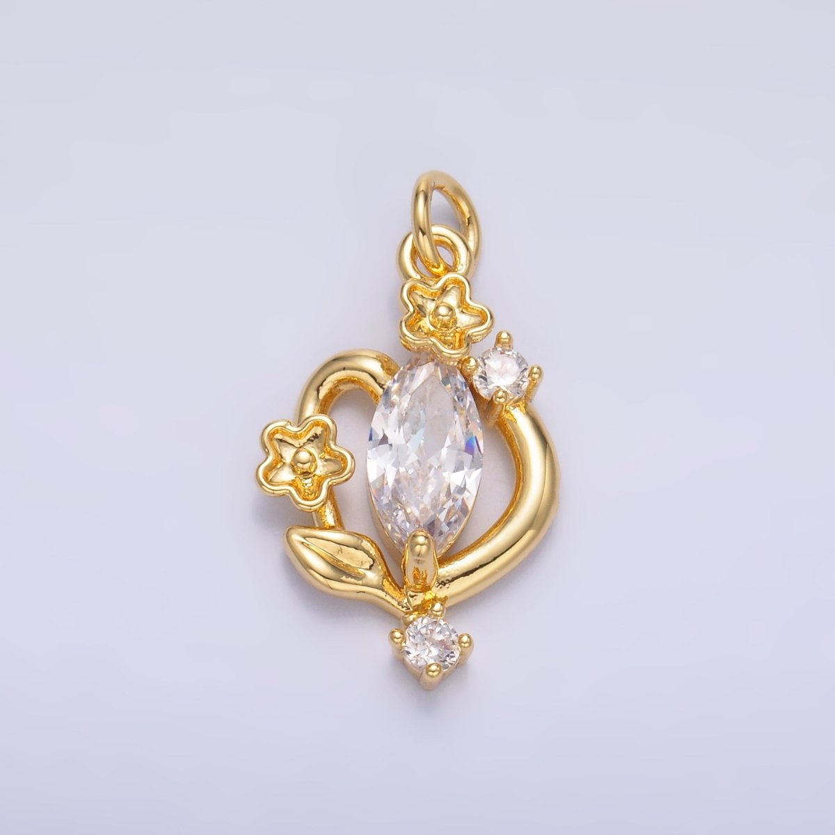 24K Gold plated Marquise CZ Vine Flower Charm in Gold & Silver | C031 