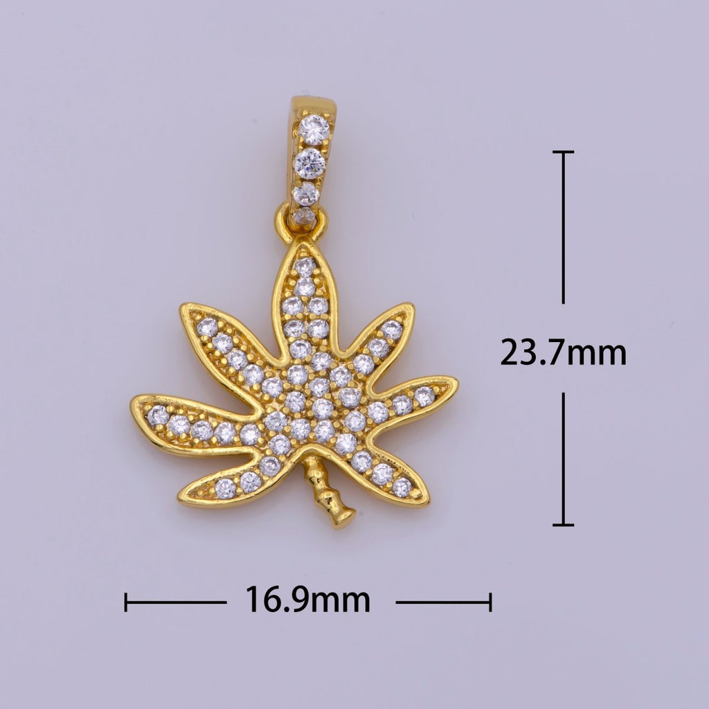 24K Gold plated Mary Jane Pendant Micro Pave Leaf 420 Charm Jewelry Supply N-1448 - DLUXCA