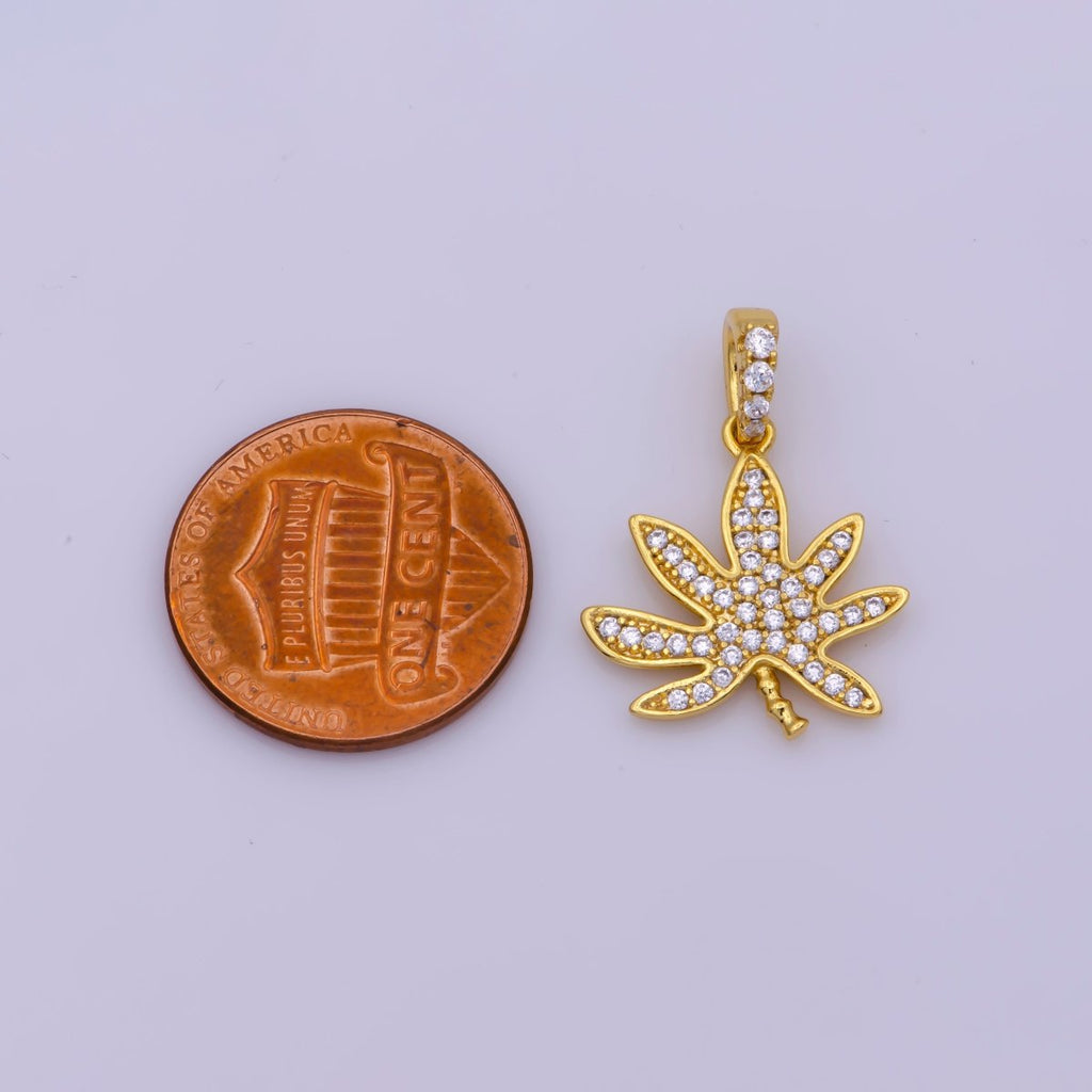 24K Gold plated Mary Jane Pendant Micro Pave Leaf 420 Charm Jewelry Supply N-1448 - DLUXCA