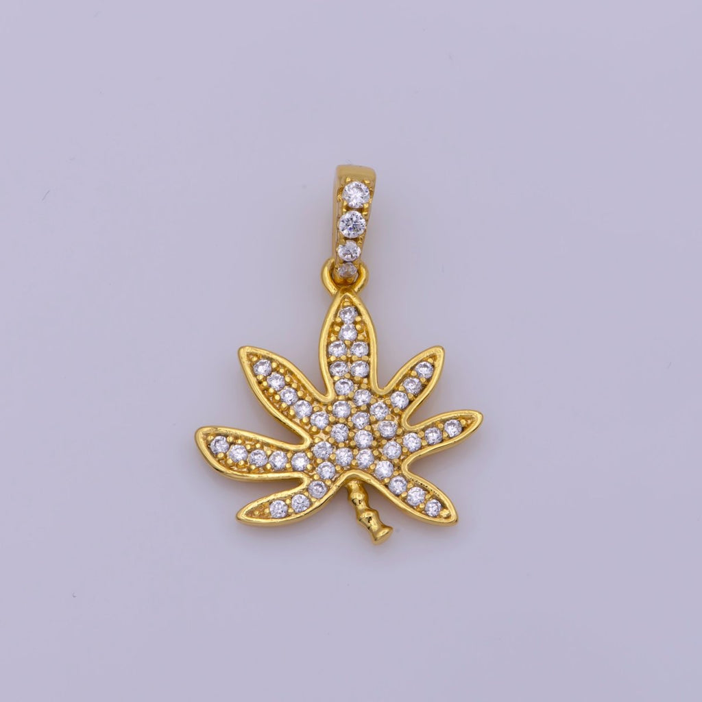 24K Gold plated Mary Jane Pendant Micro Pave Leaf 420 Charm Jewelry Supply N-1448 - DLUXCA