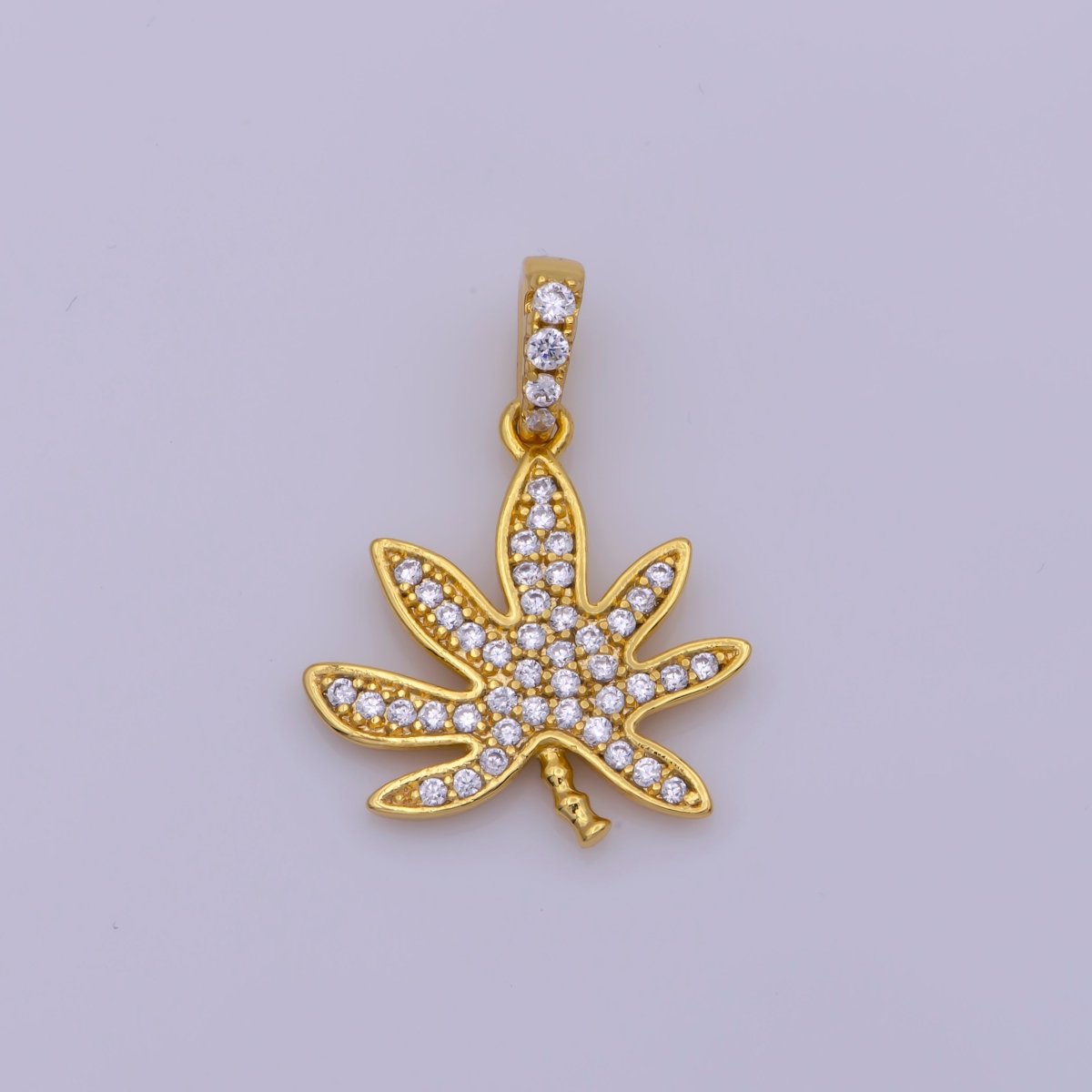 24K Gold plated Mary Jane Pendant Micro Pave Leaf 420 Charm Jewelry Supply N-1448 - DLUXCA