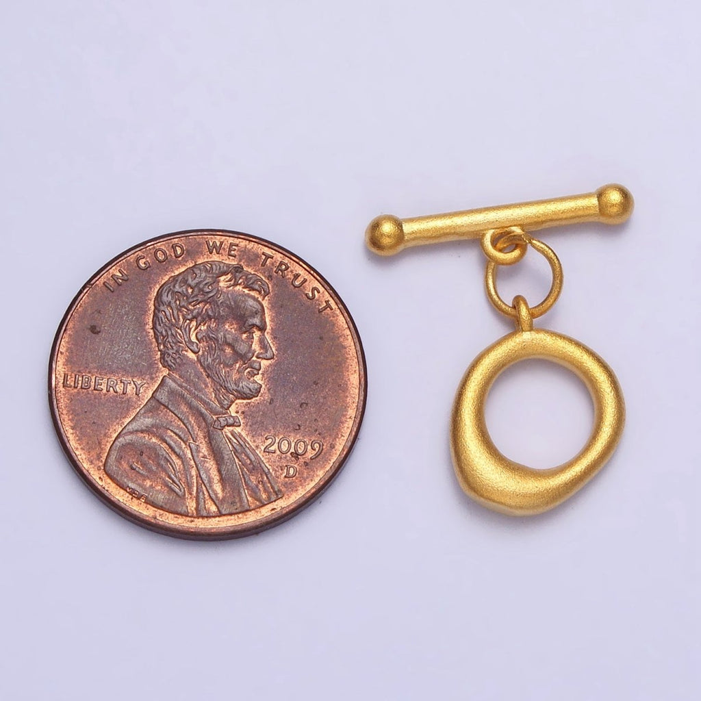 24K Gold plated Matte Textured Round Geometric Toggle Clasps Jewelry Closure Supply | Z-073 - DLUXCA