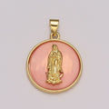 24k Gold plated Medallion Pink Virgin Mary Pendant Dainty Coin Charm Pendant for Necklace Bracelet / N-1436 - DLUXCA