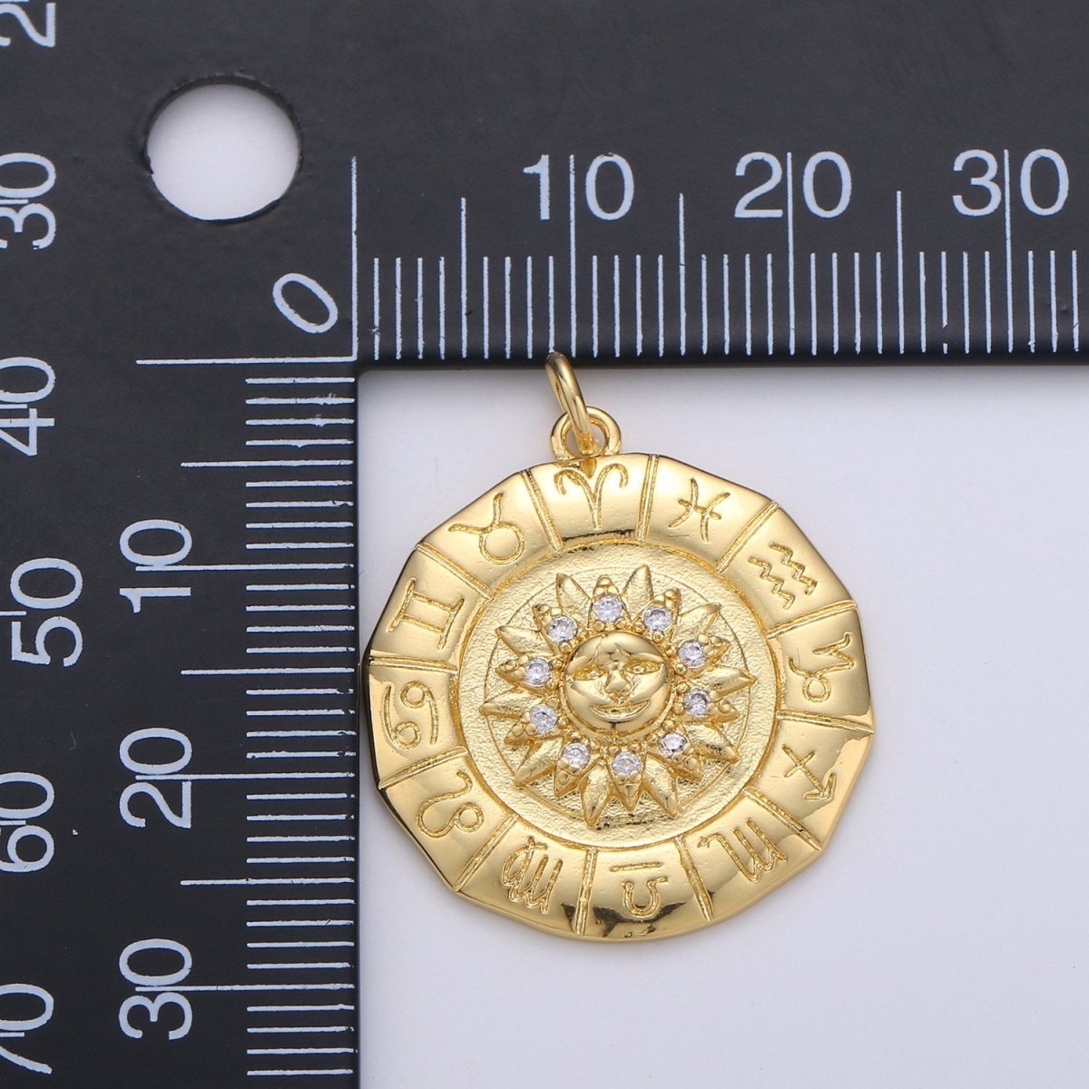 24k Gold plated Micro Pave Astrology Charm, Cubic Sun Pendant Charm, Zodiac Gold plated Charm, For DIY Necklace Bracelet Earring D-239 - DLUXCA