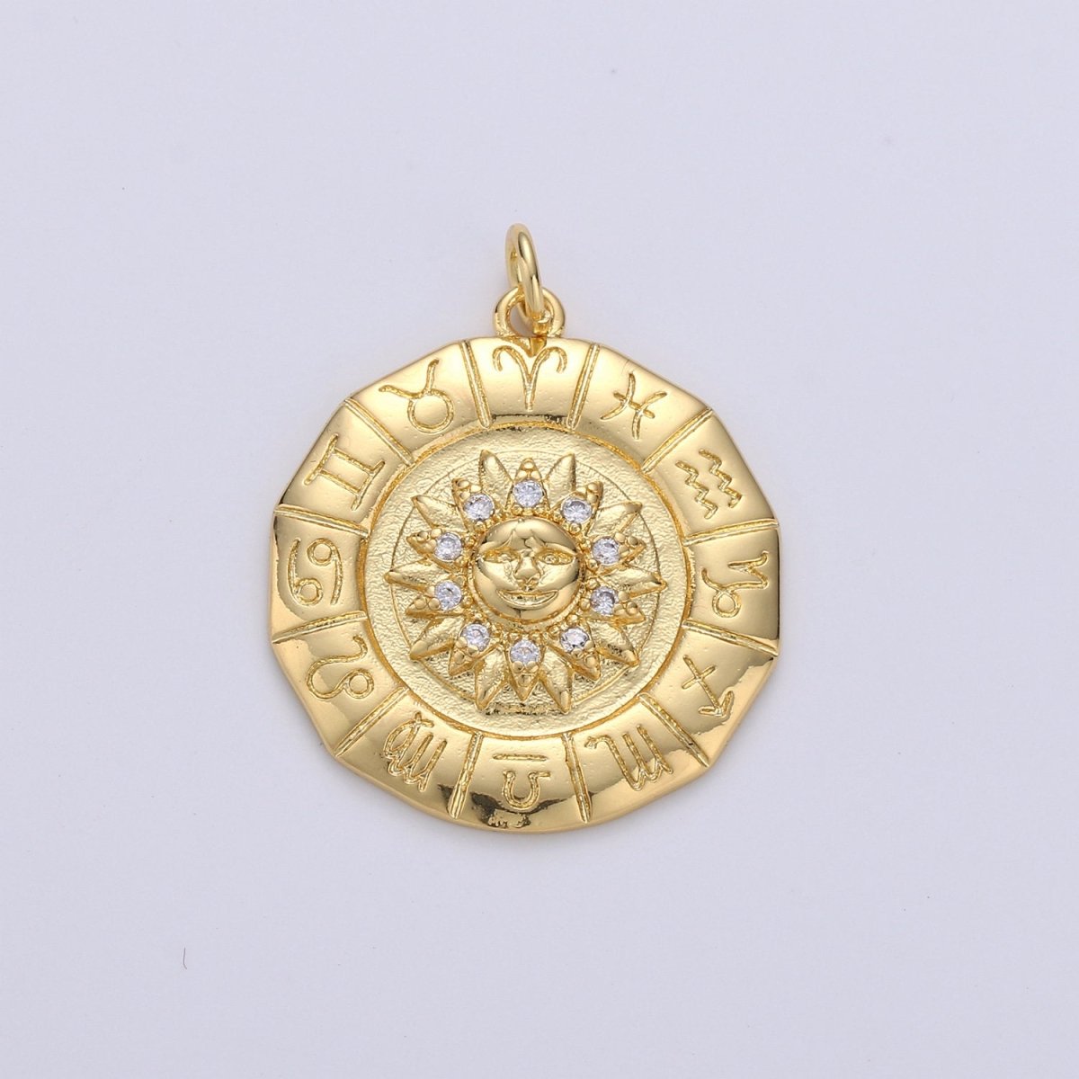 24k Gold plated Micro Pave Astrology Charm, Cubic Sun Pendant Charm, Zodiac Gold plated Charm, For DIY Necklace Bracelet Earring D-239 - DLUXCA