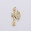 24k Gold plated Micro Pave Axe Charm, Cubic Zirconia Viking Axe Pendant Charm, Gold plated Charm, For DIY Jewelry D-114 - DLUXCA