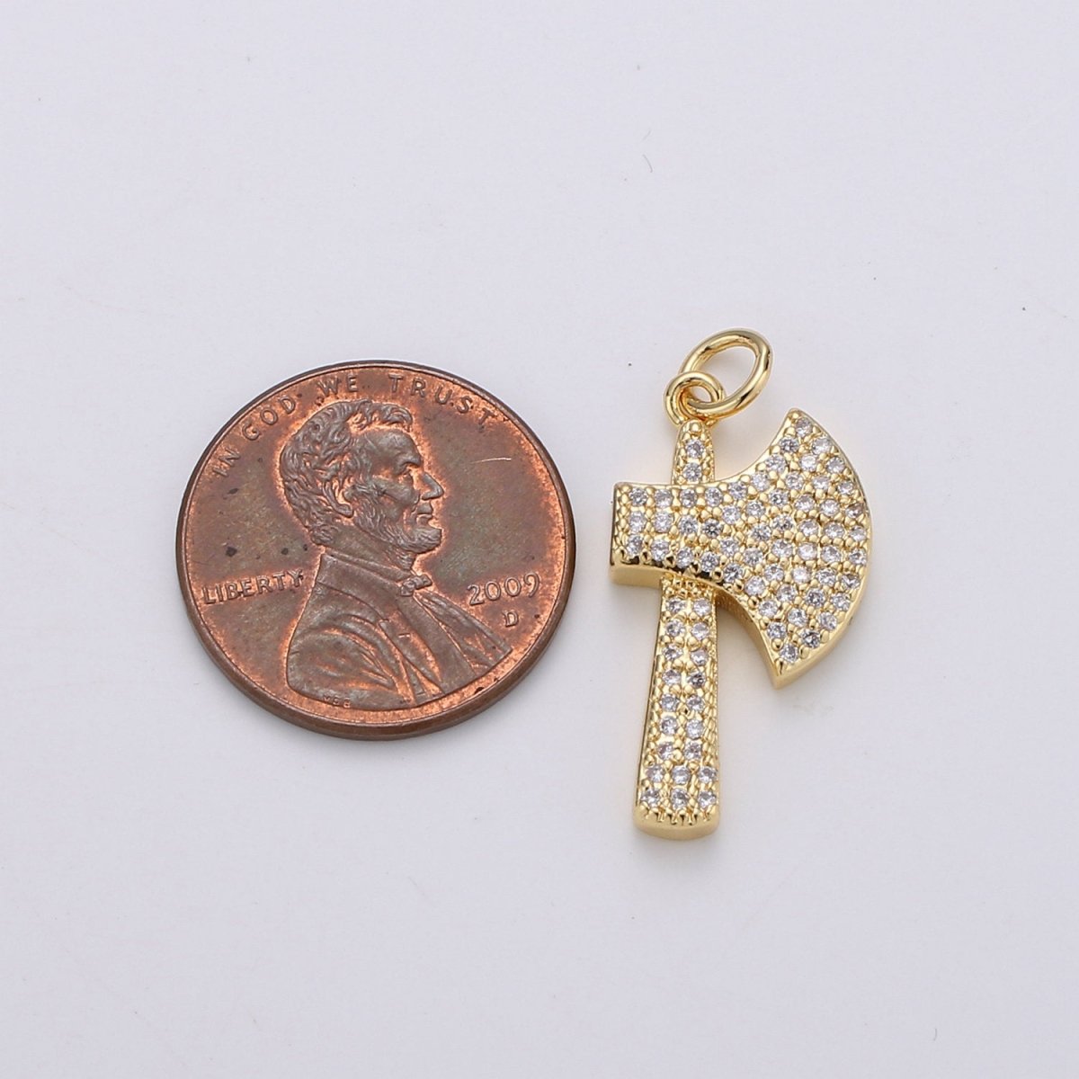 24k Gold plated Micro Pave Axe Charm, Cubic Zirconia Viking Axe Pendant Charm, Gold plated Charm, For DIY Jewelry D-114 - DLUXCA