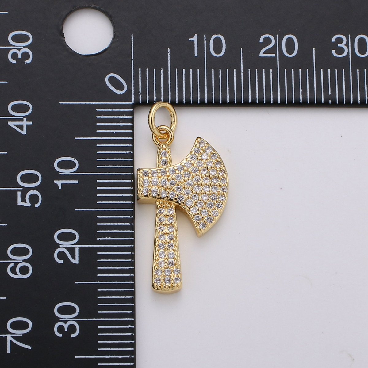 24k Gold plated Micro Pave Axe Charm, Cubic Zirconia Viking Axe Pendant Charm, Gold plated Charm, For DIY Jewelry D-114 - DLUXCA