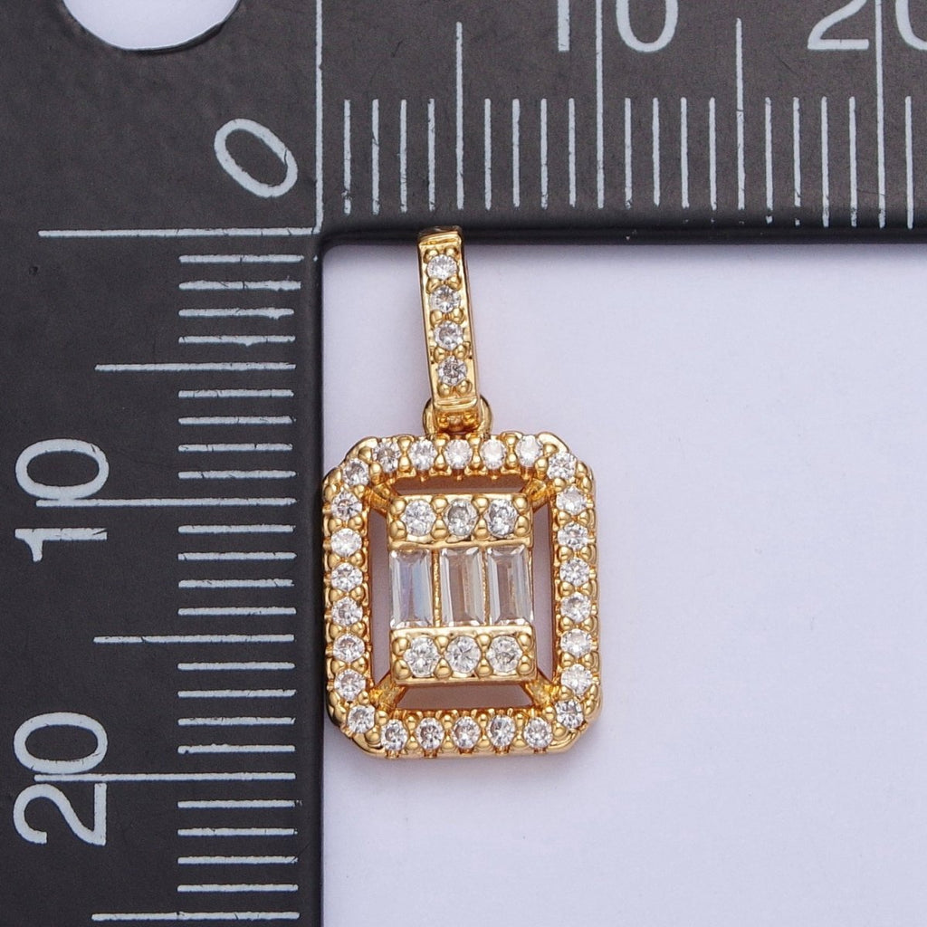 24K Gold plated Micro Pave Baguette Pendant Charm For Jewelry Making X-455 - DLUXCA