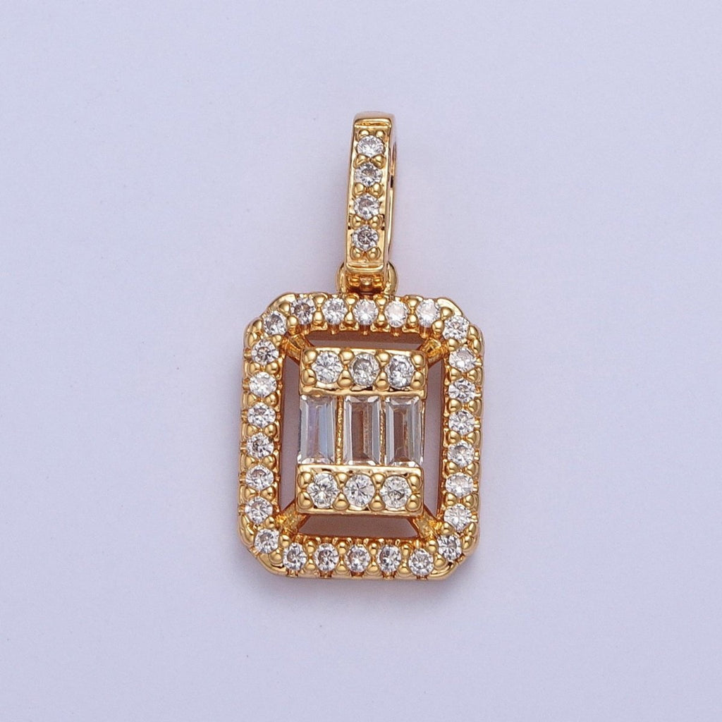 24K Gold plated Micro Pave Baguette Pendant Charm For Jewelry Making X-455 - DLUXCA