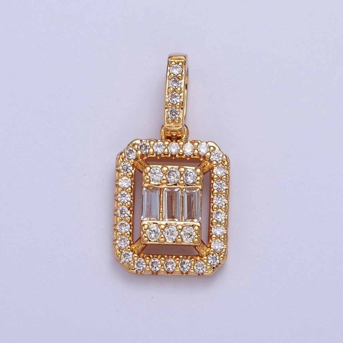 24K Gold plated Micro Pave Baguette Pendant Charm For Jewelry Making X-455 - DLUXCA