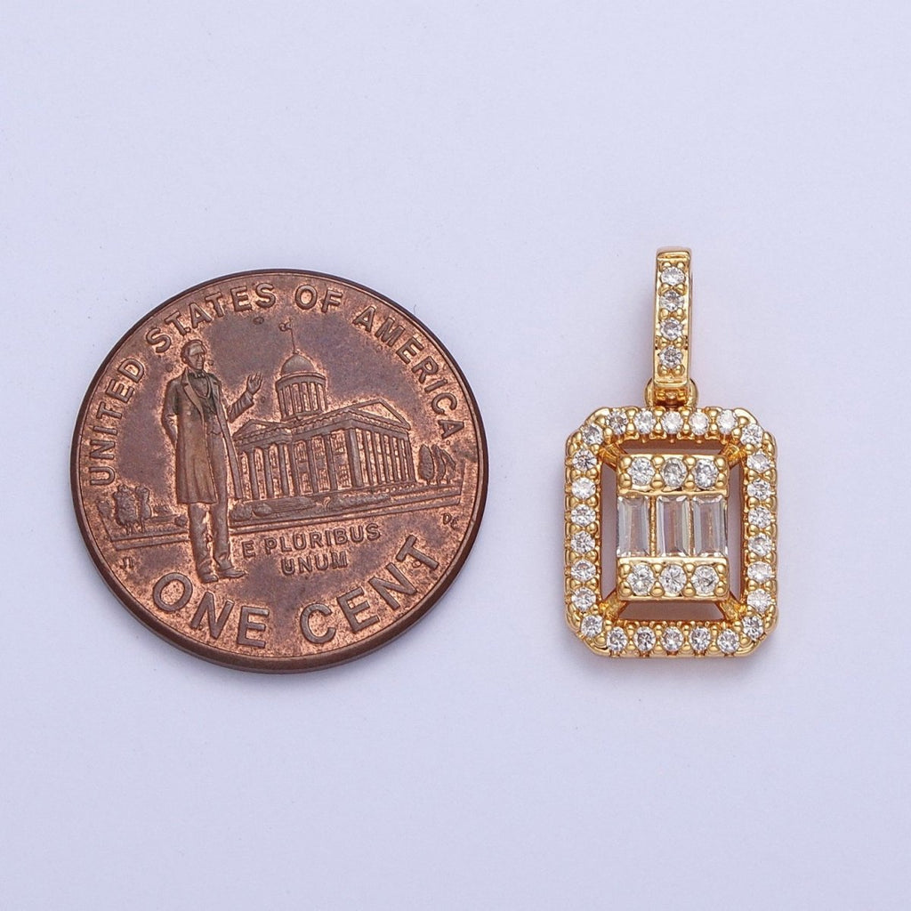24K Gold plated Micro Pave Baguette Pendant Charm For Jewelry Making X-455 - DLUXCA