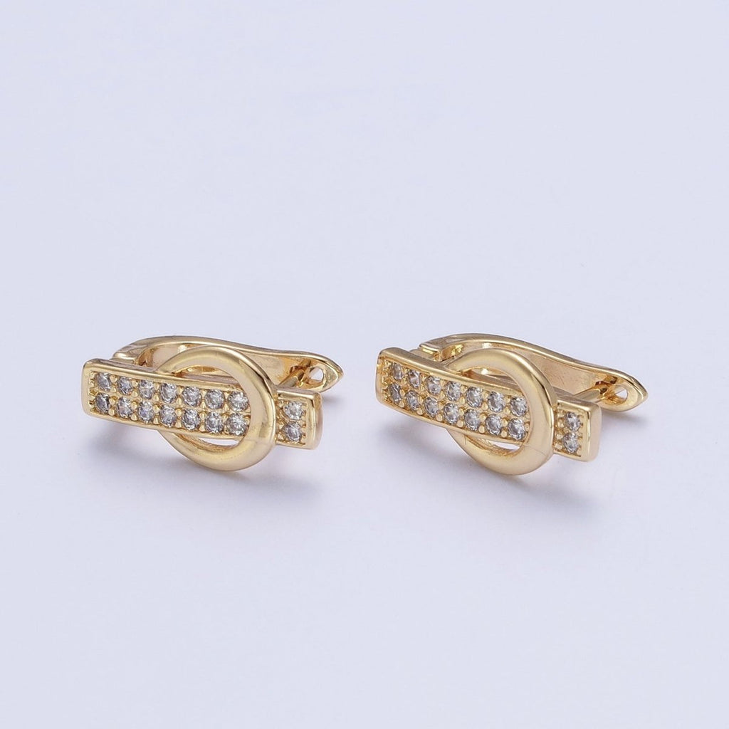 24K Gold plated Micro Pave Belt Buckle Latch Back Earrings Hoops T-032 - DLUXCA
