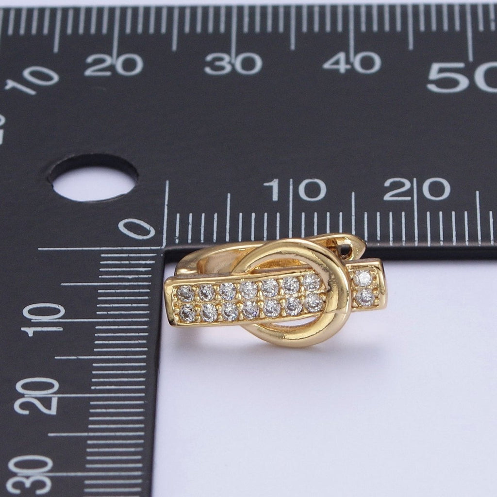 24K Gold plated Micro Pave Belt Buckle Latch Back Earrings Hoops T-032 - DLUXCA